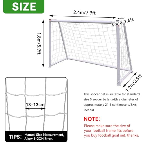 Soccer Net 8x6, Soccer Net for Replacement Football Goal Netting High Impact Sports Practice Barrier for Adults and Youth Football Practice, 8 X 6 Ft