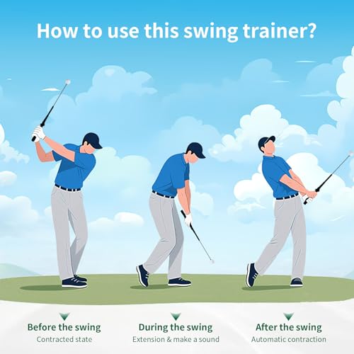 Retractable Golf Swing Trainer with arm Band, Grip Trainer & Swing Mechanics Aid – Tempo Training for Beginners & Advanced, Arm Connection, Righ Handed, Indoor/Outdoor Practice