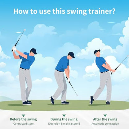 Retractable Golf Swing Trainer with arm Band, Grip Trainer & Swing Mechanics Aid – Tempo Training for Beginners & Advanced, Arm Connection, Righ Handed, Indoor/Outdoor Practice