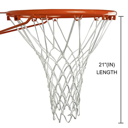 Sanung 2PCS White Basketball Net Replacement 12 Loops 21 inch Professional Anti-Whip with Storage Pouch for Competition Standard Indoor Outdoor All-Weather Thick Mesh Nets