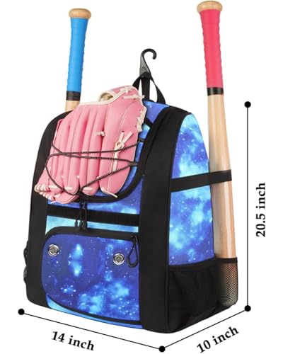 MATEIN Softball Bag, Lightweight Baseball Backpack with Shoe Compartment, Baseball Bag with Fence Hook for TBall Bat & Equipment, Softball Gifts Catchers Backpack for Women Fit Catcher’s Mitt, Helmet - color: Galaxy Blue - Large