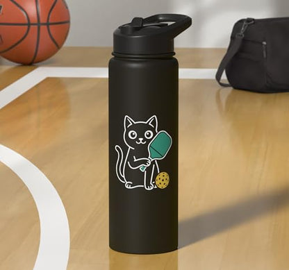 Pickleball Paddle Ball Player Minimal Clean Sports Fan Match Stainless Steel Insulated Water Bottle - color: Black