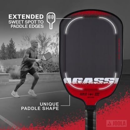 JOOLA Agassi Edge 16mm Pickleball Paddle - Carbon Fiber Pickleball Racket Surface Increases Spin & Control - Agassi Shape with Extended Sweet Spot - UPA-A Certified - USAP Approved - NFC Chip Enabled - color: Single | 16mm Carbon | Agassi Edge