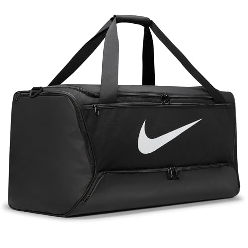 Nike Unisex Adult Gameday Brasilia 9.5 Training Duffel Bag (25L, 41L, 60L, or 95L) | Mens and Womens - color: Black/Black/White, size: Large