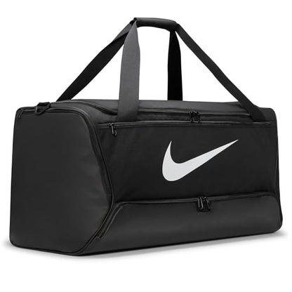 Nike Unisex Adult Gameday Brasilia 9.5 Training Duffel Bag (25L, 41L, 60L, or 95L) | Mens and Womens - color: Black/Black/White, size: Large