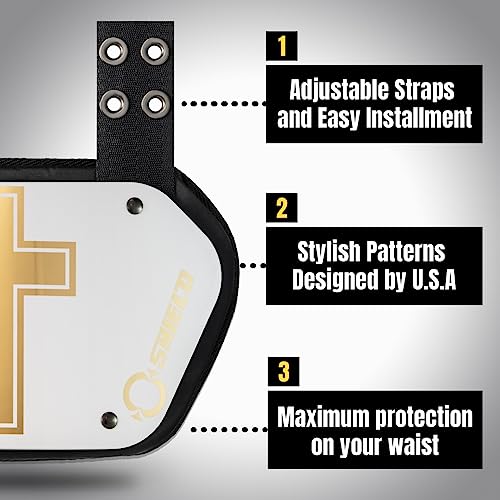 O Shield Golden Cross Chrome Football Back Plate, Lower Back Pads for Football Players, Rear Protector, Cross Series - size: Adult (Weight more than 180 Pounds), style: Golden Cross White