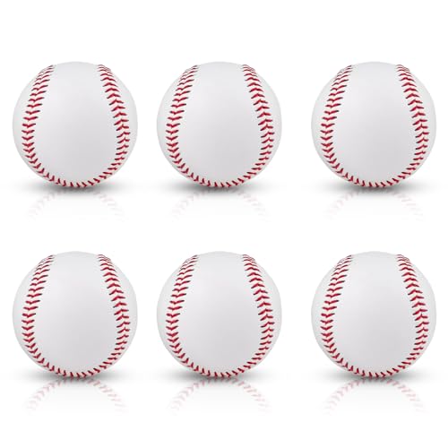 Rarapop Blank Standard Baseball Balls, Official Size 9 Inch Leather Covered Practice Baseball Training Ball for League Play, Pitching, Hitting, Batting, Fielding, Autograph - style: Hard-6pack