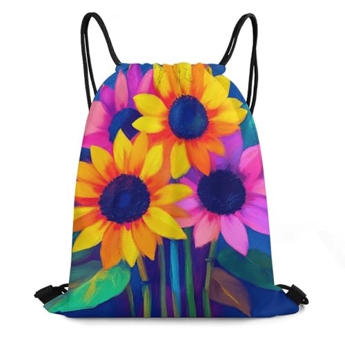 Waterproof Drawstring Bag Gym Sack Sports Backpack for Hiking Swimming Beach Yoga Gear Lightweight Unisex, Psychedelic Sunflower Bags - color: Picture (1006)