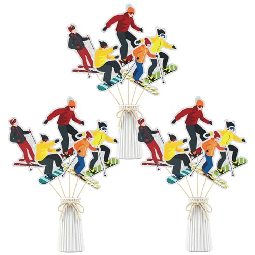 Set of 15,Skier Theme Centerpiece Sticks,Ski Lovers, Ski Sport Birthday Party Table Toppers,Winter Sports Theme Party Decoration Supplies - color: Hx