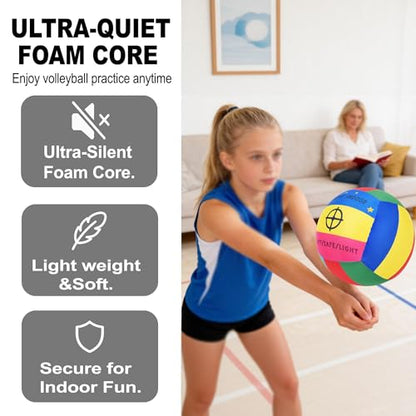 KUYOTQ Soft Silent Indoor Volleyball - Rainbow No-Deflate Durable Foam Indoor Volleyball Soft on Arms, Safe for Home Training Practice Games Foam Silent Volley Ball (Size 5)