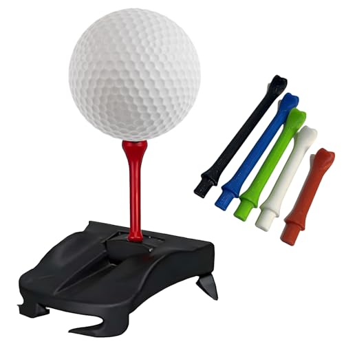 Plastic Golf Tees, Unbreakable 5 Mixed Sizes with Holder Base for Simulator Practice Mat, Color Coded Driving Range Tees for Indoor Outdoor Golf Accessories, 3.2-7.2cm