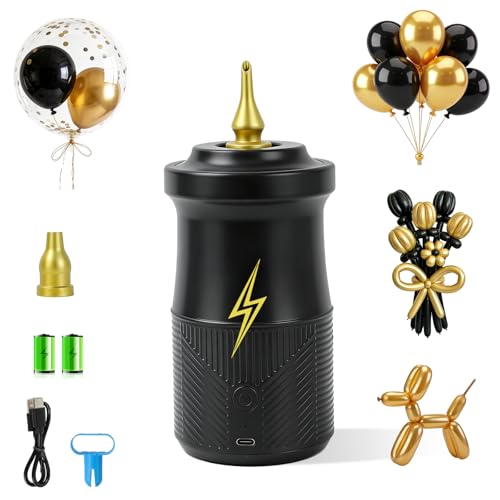 Ball Pump Balloon Pumps Electric, Balloon Pump Portable Long Animal Balloon Pump, Electric Blower Machine Inflator Basketball Pump 260 Balloon Pump for Party/Wedding/Birthday Decorations - color: Black Gold
