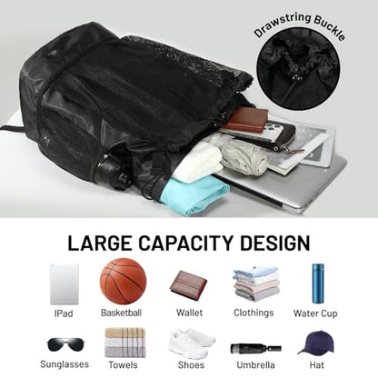 MIER Drawstring Basketball Backpack Soccer Bag with Shoe Compartment & Mesh Pocket Sports Gym String Backpack for Women Men, Lightweight - color: Black