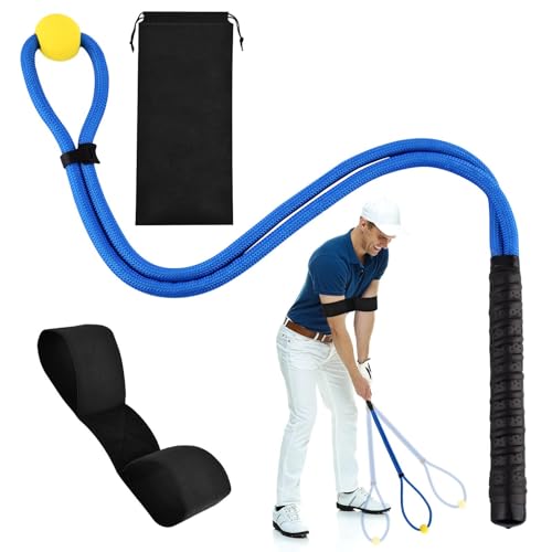 Golf Rope Swing Trainer Set, Golf Swing Training Aid to Improve Speed, Tempo, Rhythm, Flexibility and Strength, Included Correcting Arm Band&Rope Trainer with Weighted Ball
