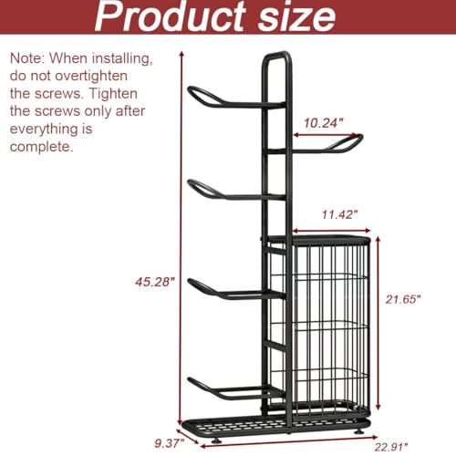 INGIORDAR Ball Storage Basketball Rack Organizer Sports Equipment Garage Stand 6 Tier for Football Volleyball Soccer Indoor Outdoor, Black
