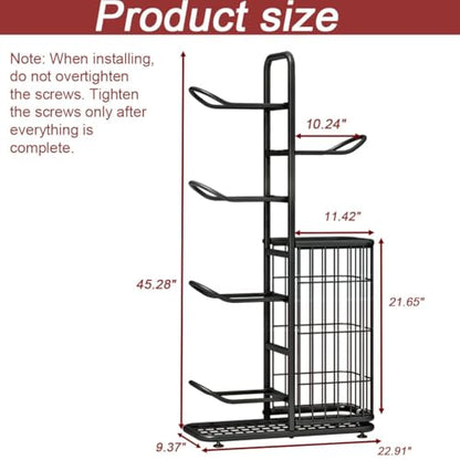 INGIORDAR Ball Storage Basketball Rack Organizer Sports Equipment Garage Stand 6 Tier for Football Volleyball Soccer Indoor Outdoor, Black