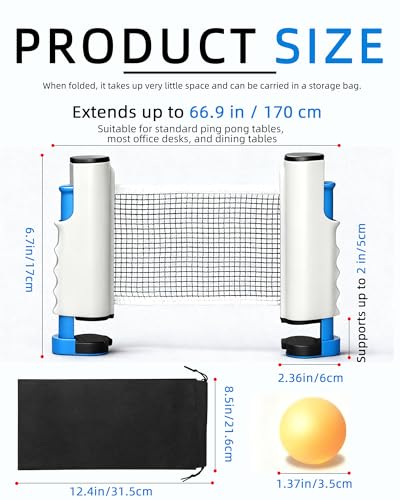 Retractable Ping Pong Net—Table Tennis Net with Clamps Portable Ping Pong Net for Any Table（Gray）