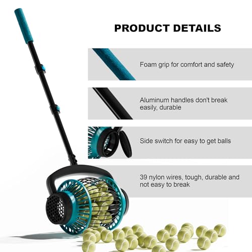 Tennis Ball Collector Roller, No Bending Over Quick Rolling Picker. 2 Ways to get the Ball,Telescopic Tennis Ball Picker for 1.5"-3" Tennis/Golf/, Up to 20+ Tennis Balls