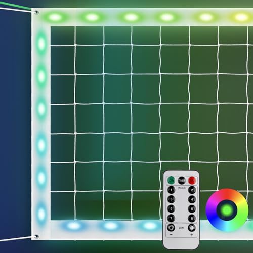 ProfessionalLED Volleyball Net Outdoor with Aircraft Wire Rope and Remote Control, 32x3 FT, Waterproof LED, for Outdoor Backyard