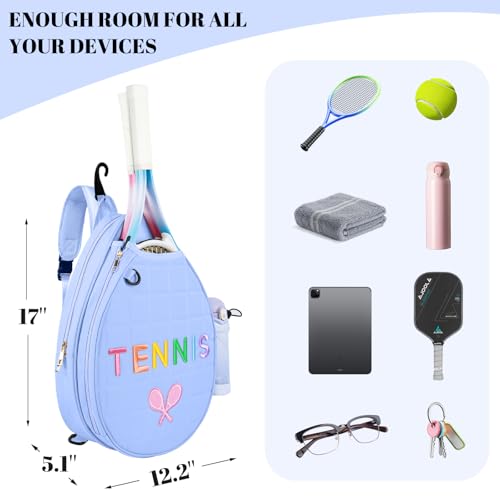 NZNDB Tennis Bags for Women Girl, Tennis Sling Crossbody Backpack, Water Resistant Tennis Bag for Pickleball, Tennis, Racketball - color: Blue