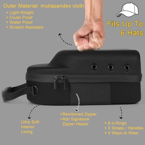 GERMUN Hard Baseball Hat Case with 6pcs Hat Hooks, Hat Carrier Travel Case with Adjustable Shoulder Strap, Hat Cap Case for 6 Baseball Caps - Perfect for Traveling (Black) - color: Black 1