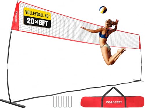ZEALFEEL Volleyball Net, 12ft/20ft Volleyball Training Net for Backyard Height Adjustable, Portable Freestanding Practice Net for Hitting & Serving Drills, Pop up Net with Carry Bag for Indoor Outdoor - size: 20 FT Volleyball Net