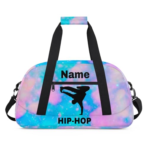 Custom Sport Duffel Bag Hip-Hop Personalized Name Sports Bag Overnight Weekender Bag Waterproof Travel Sport Gym Bags, Blue Pink Glitter - color: Blue Pink, style: Hip-hop
