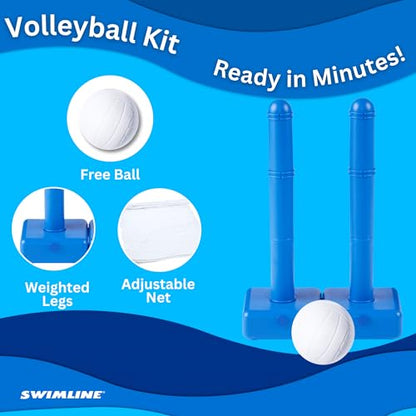 SWIMLINE ORIGINAL Pool Volleyball Net Games Set With Ball Adjustable Up To 20 Feet Wide | For Kids & Adults | 2 Blue Water-Fill Bases | Easy Assembly Compatible W/ Outdoor & Indoor Inground Pools - style: Intro. Volleyball Game