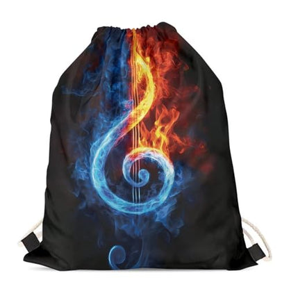Mumeson Fire Music Note Gym Bag Travel Shopping Bag Laptop Drawstring Bag Hiking Backpack for Women Girls - color: Fire Music Note