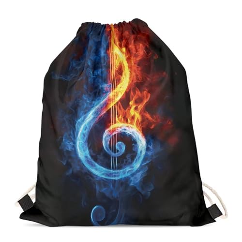 Mumeson Fire Music Note Gym Bag Travel Shopping Bag Laptop Drawstring Bag Hiking Backpack for Women Girls - color: Fire Music Note