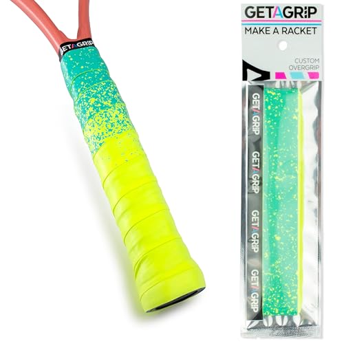 Get A Grip Racket Overgrips – Anti-Slip Tennis Grip Wrap, Sweat Absorbent & Quick-Dry Handle Tape for Tennis, Padel & Pickleball - color: Paint The Lines (Neon + Blue), size: 1 Grip