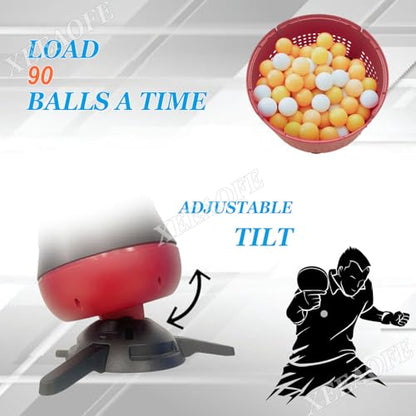 Table Tennis Robot with Cordless Control, Ping Pong Ball Machine for Training with 90-Ball Capacity, Automatic Pitching Machine, Serving Speed/Frequency Adjustable