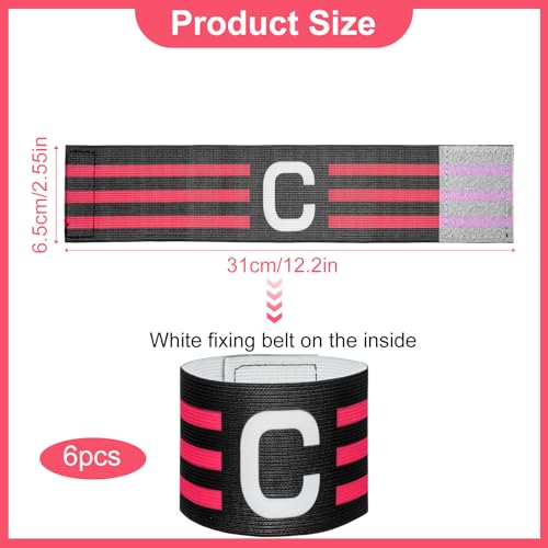 6 Pcs Adjustable Captain Armbands, 12.2x2.55Inch Soccer Captain Armband Elastic Leader Sport Arm Bands for Football Basketball Rugby Volleyball Team Leaders