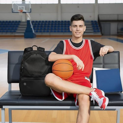 Basketball Bag Backpack with Ball & Shoes Compartment for Soccer Ball Volleyball Football, Large Sports Bag Backpack - color: Black
