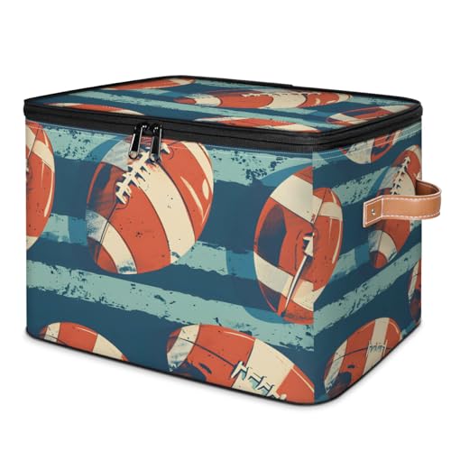 USA Soccer Storage Bins Storage Basket with Zipper Lid & Leather Handle Foldable Storage Box Storage Cube Bin Clothes Organizer for Clothes Books Storage Bins Decorative 10.4x14 In - color: USA Soccer