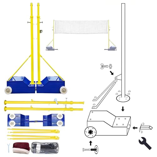 Volleyball/Badminton Net & Pole, Indoor Portable Volleyball Net with Stand for Backyard, 5.1-6.9ft Height Adjustable Outdoor Volleyball Net and Poles for Sports Ground Garden Suitable for Men, Women