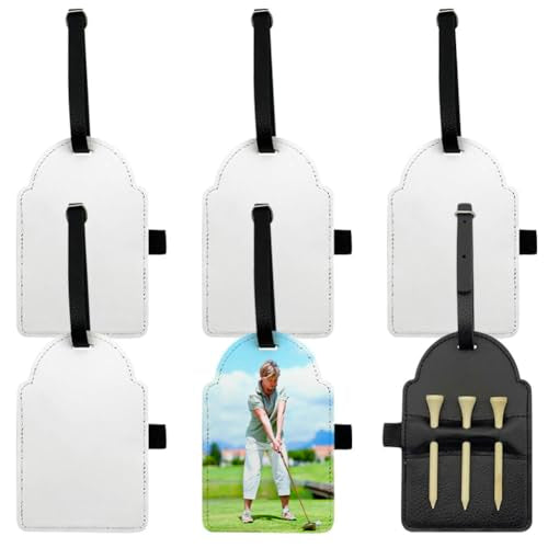 BAOZOON Sublimation Blank Golf Tee Holders with Golf Tees, Potable PU Leather Golf Ball Tag Storage Bag DIY Heat Transfer Golf Tee Pouch with Belt Clip