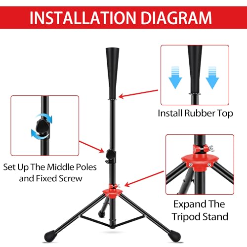 FDLS Baseball Batting tee for Adults and Youth Teens, Portable Tripod Stand Base Tee Easy Adjustable Height 26 to 39 inches for Hitting Training Practice, with 2 Rubber Tops & Carrying Bag