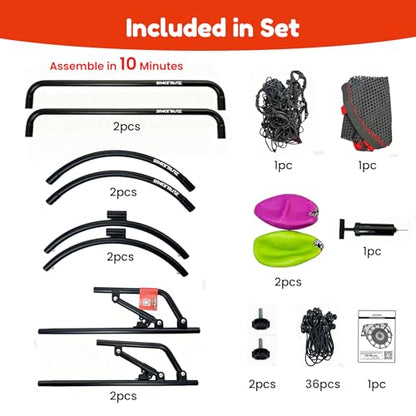 IE Sports Metal Ricochetball Game Set (Includes 2 Balls, Dual-Sided Net and Pump) Adjustable Portable Outdoor, Yard, Beach, Lawn & Camping Game - color: Red