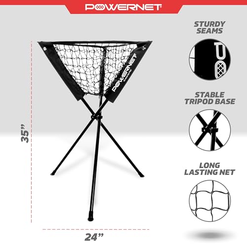 PowerNet Baseball Softball Portable Ball Caddy, Holds Bucket of Baseballs, Softballs, Tennis Balls, Use During Batting Practice Training and Drills - color: Black, style: Portable Batting Practice Ball Caddy