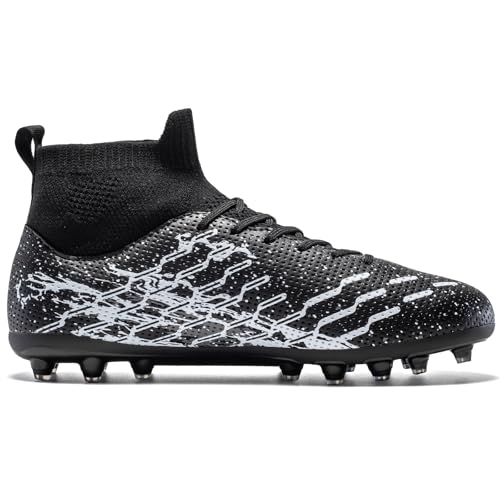 Kids Slip On Soccer Cleats for Boys Girls Youth Training Football Shoes - color: Black/White, size: 13 Little Kid