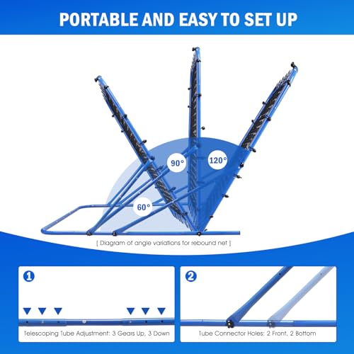 Soccer Baseball Rebounder Net, Soccer Goal Net, Volleyball Softball Rebound Pitchback Net Quick-Switch Angle Training for Control, Passing Practice, Bounce Back Rebounder Goals Gifts Trainer Equipment - size: 4FTx4FT