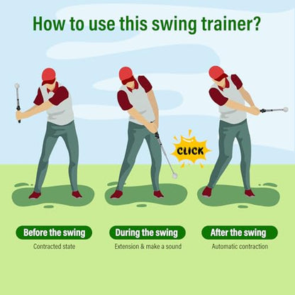 Golf Swing Trainer & Grip Trainer – Retractable Telescopic Practice Stick with Auditory Click Feedback, Flexible Tempo & Chipping Aid for Right-Handed Golfers, Indoor/Outdoor Use