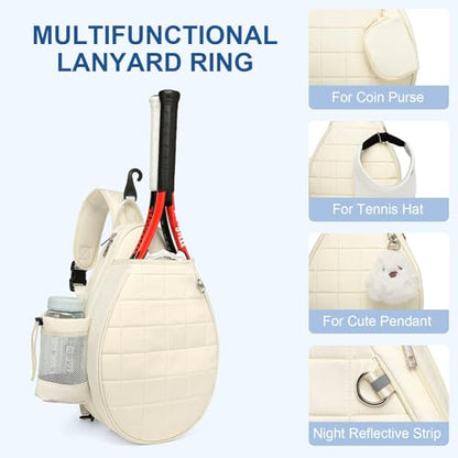 KAVIGOR Tennis Bag, Tennis Backpack Holds 2 Rackets, Quilted Crossbody Sling Bag, Waterproof Pickleball Bags with Safety Pocket for Women and Men