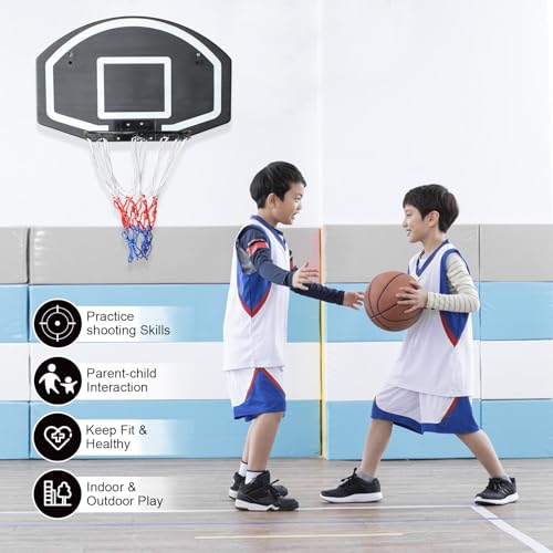 Wall Mounted Basketball Stand 28.5 x 18 Inch Shatterproof Backplate Folding Durable Basket and All-Weather Mesh Construction for Indoor and Outdoor Use