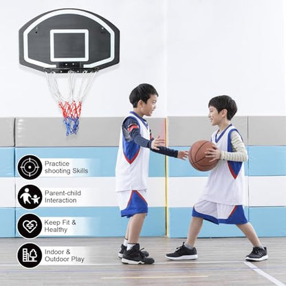 Wall Mounted Basketball Stand 28.5 x 18 Inch Shatterproof Backplate Folding Durable Basket and All-Weather Mesh Construction for Indoor and Outdoor Use