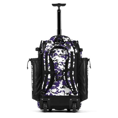 Boombah Catchers Superpack Hybrid Rolling Digital Camo Bat Bag - Multiple Colors - Wheeled & Backpack Version - color: Black/Purple