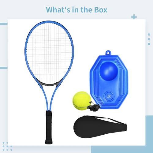 PONDON 27 Inch Tennis Racket Set - Portable Trainer with Aluminum Alloy Racket, Ball, Base & Cover for Beginners