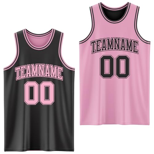 Custom Reversible Basketball Jerseys Men Youth, Personalized Sports Shirts Team Uniforms Printed Name Logo Number - color: Light Pink and Black