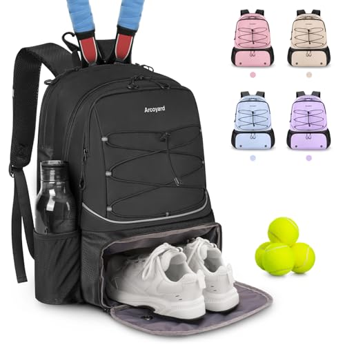 Arcoyard Tennis Bag Holds 2 Rackets, Professional Tennis Bags for Women, Tennis Backpack with Ventilated Shoe Compartment - color: Black